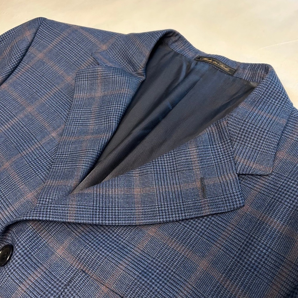 Trussini Boyds Philadelphia Mens 42R Blue Glen Plaid 100% Wool Blazer Italy - Picture 2 of 14
